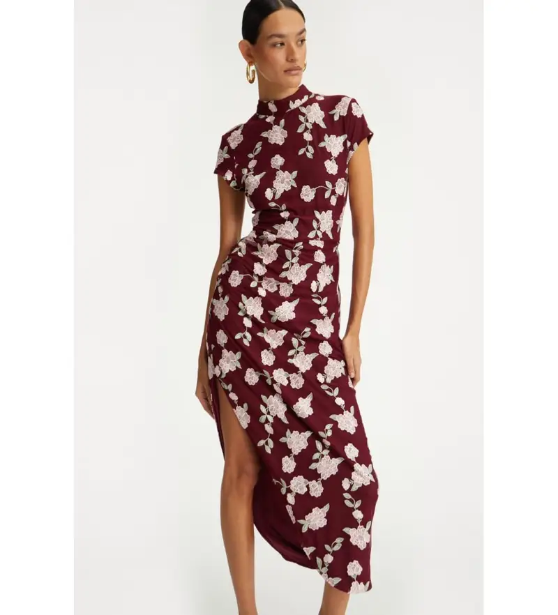 per donna 1145112934 Abito granato Amaja (34), Casual, Da sera, Granata, Manica corta, Polister riciclato, Sostenibile Bordeaux