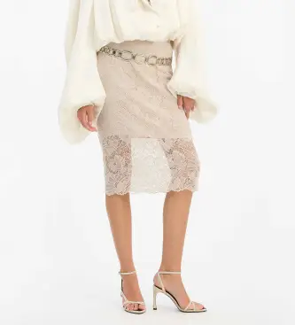 per donna 1156262059 Gonna midi a tubino in pizzo beige (34), Casual, Polister riciclato, Sostenibile