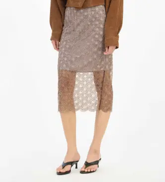 per donna 1156352751 Gonna midi con paillettes a smerlo marrone (34), Casual, Grigio, Polister riciclato