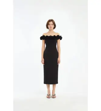 per donna 115690100 Abito midi in crêpe nero a fiori (34), Da sera, Senza maniche / cinghie, Polister riciclato, Sostenibile