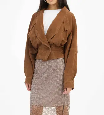 per donna 115714249 Giubbotto in pelle marrone da bomber (34), Casual