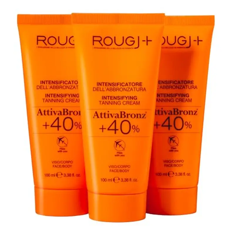 Rougj Crema Abbronzante Corpo a Base di Carrotene - 100 ml x 3 - Crema Carotene per Abbronzatura - Acceleratore Abbronzatura con Riboflavina Vitamina B2, ATP, Glicerina e UnipertanVeg AttivaBronz +40%