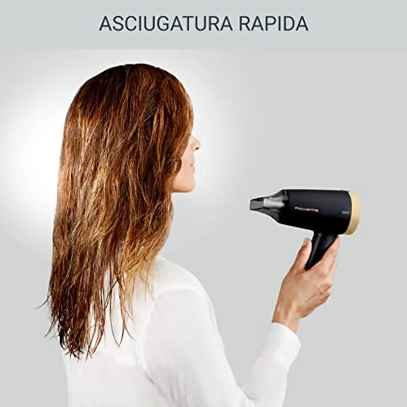 Rowenta CV1811 Express Style, Asciugacapelli, Potente, Super Compatto, Tecnologia Ionica, 2 impostazioni di velocità/temperatura, Design Ultraleggero, Nero miniatura 2