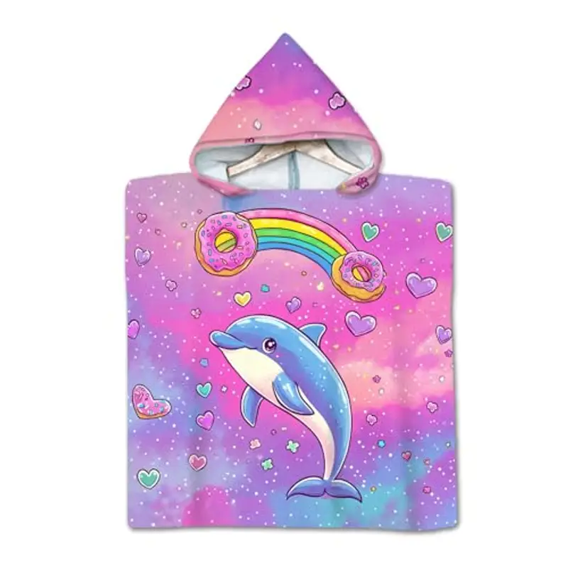 Rowjoy Poncho da bagno per bambini, in microfibra, ad asciugatura rapida, per ragazzi e ragazze, Viola-#whale, 60-70