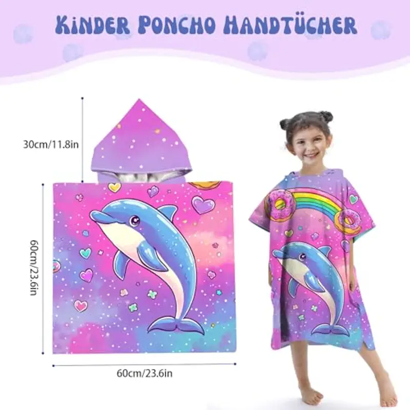 Rowjoy Poncho da bagno per bambini, in microfibra, ad asciugatura rapida, per ragazzi e ragazze, Viola-#whale, 60-70 miniatura 2