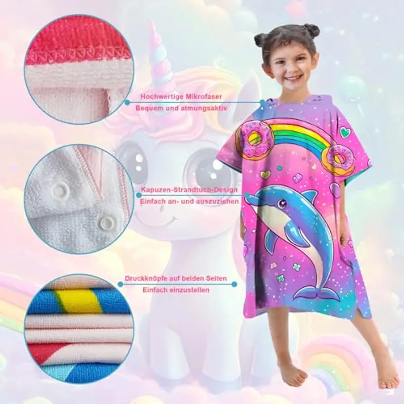 Rowjoy Poncho da bagno per bambini, in microfibra, ad asciugatura rapida, per ragazzi e ragazze, Viola-#whale, 60-70 miniatura 3