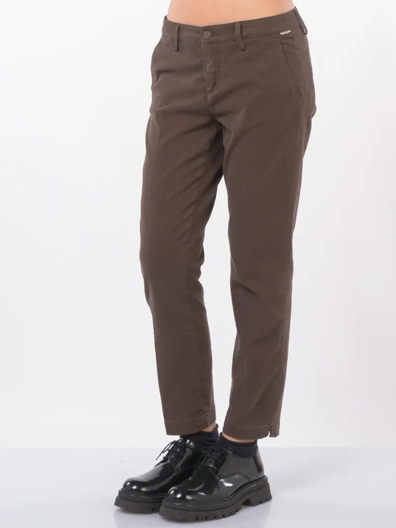 pantalone da donna Roy Roger s chino Slim in cotone e lyocell MARRON