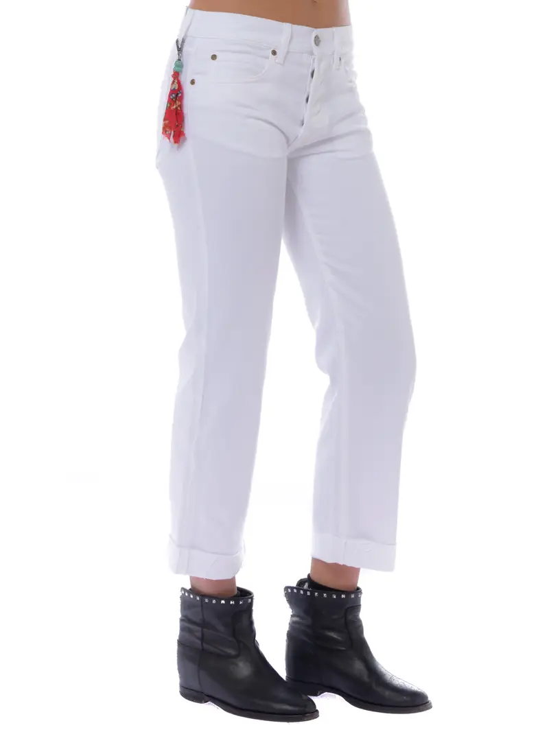 pantalone da donna Roy Roger s cinque tasche con risvolti Bianco miniatura 2