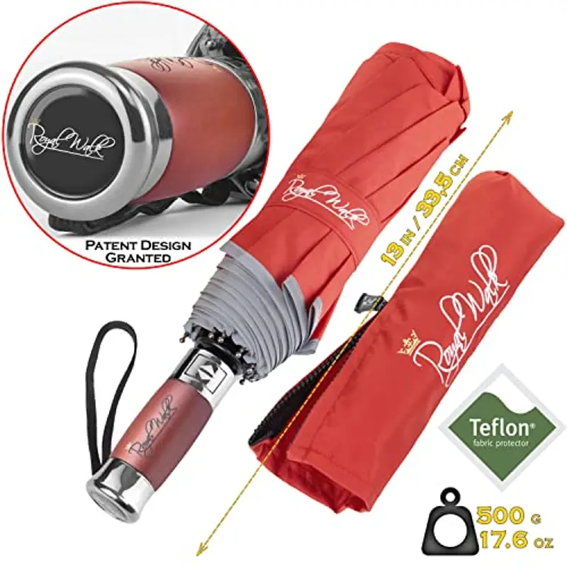 Royal Walk Ombrello Pieghevole Antivento Da Pioggia Compatto E Forte Lussuoso Vero Manico Di Legno Ombrello Portatile Automatico Aperto Chiuso Resistenti Ventilato Doppio Baldacchino Per Uomo e Donna miniatura 3