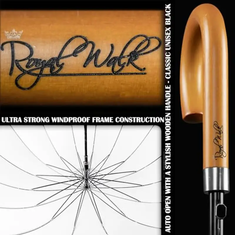 Royal Walk Ombrello Pioggia Antivento Grande 54 Pollici Ombrello Portatile Automatico Aperto Per 2 Persone Uomo Di Legno Leggero Resistente 16 Costole Golf Da Viaggio Impermeabile 120cm miniatura 3