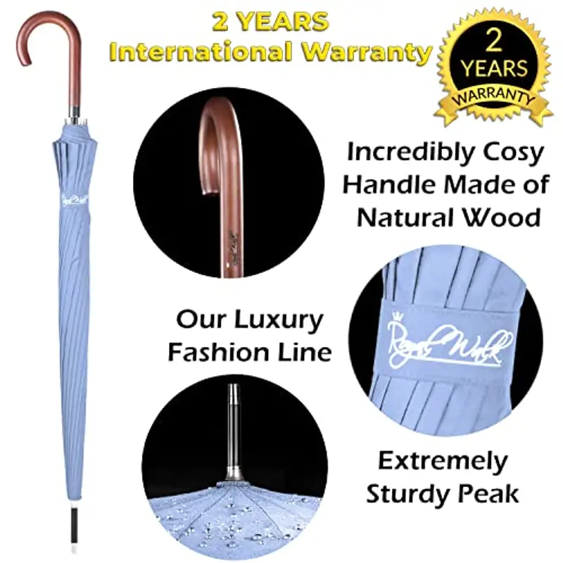 Royal Walk Ombrello Pioggia Antivento Grande 54 Pollici Ombrello Portatile Automatico Aperto Per 2 Persone Uomo Di Legno Leggero Resistente 16 Costole Golf Da Viaggio Impermeabile 120cm Blu Ardesia miniatura 2