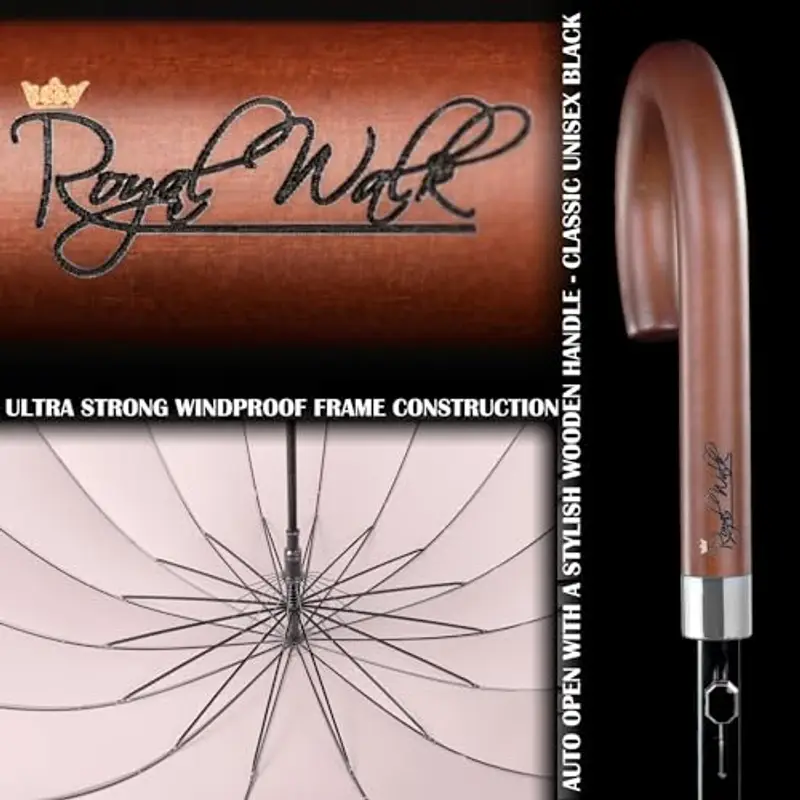 Royal Walk Ombrello Pioggia Antivento Grande 54 Pollici Ombrello Portatile Automatico Aperto Per 2 Persone Uomo Di Legno Leggero Resistente 16 Costole Golf Da Viaggio Impermeabile Robusto 120 cm miniatura 3
