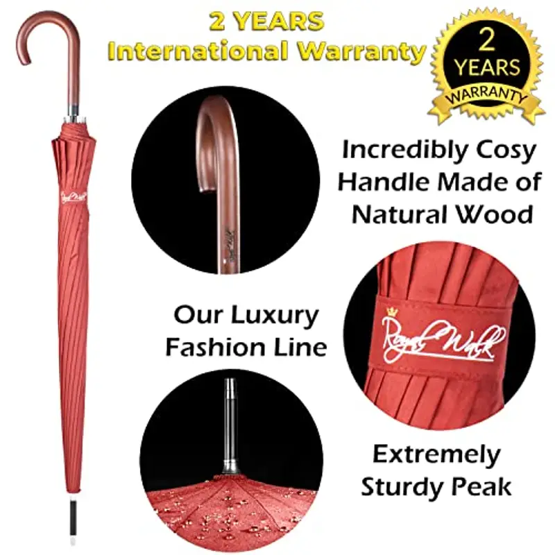 Royal Walk Ombrello Pioggia Antivento Grande 54 Pollici Ombrello Portatile Automatico Aperto Per 2 Persone Uomo Di Legno Leggero Resistente 16 Costole Golf Da Viaggio Impermeabile Robusto 120 cm miniatura 2