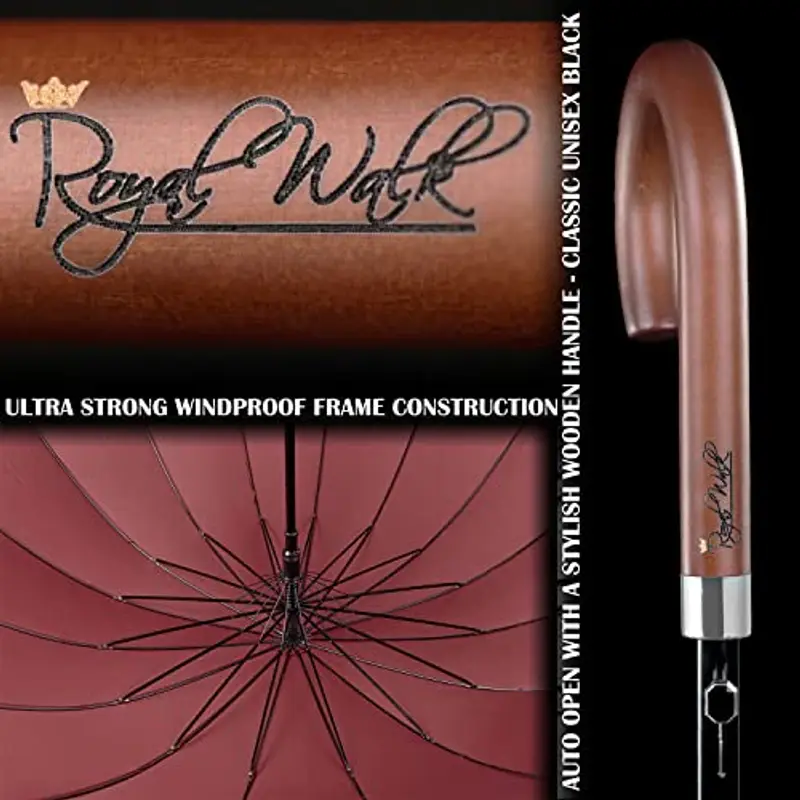 Royal Walk Ombrello Pioggia Antivento Grande 54 Pollici Ombrello Portatile Automatico Aperto Per 2 Persone Uomo Di Legno Leggero Resistente 16 Costole Golf Da Viaggio Impermeabile Robusto 120 cm miniatura 2