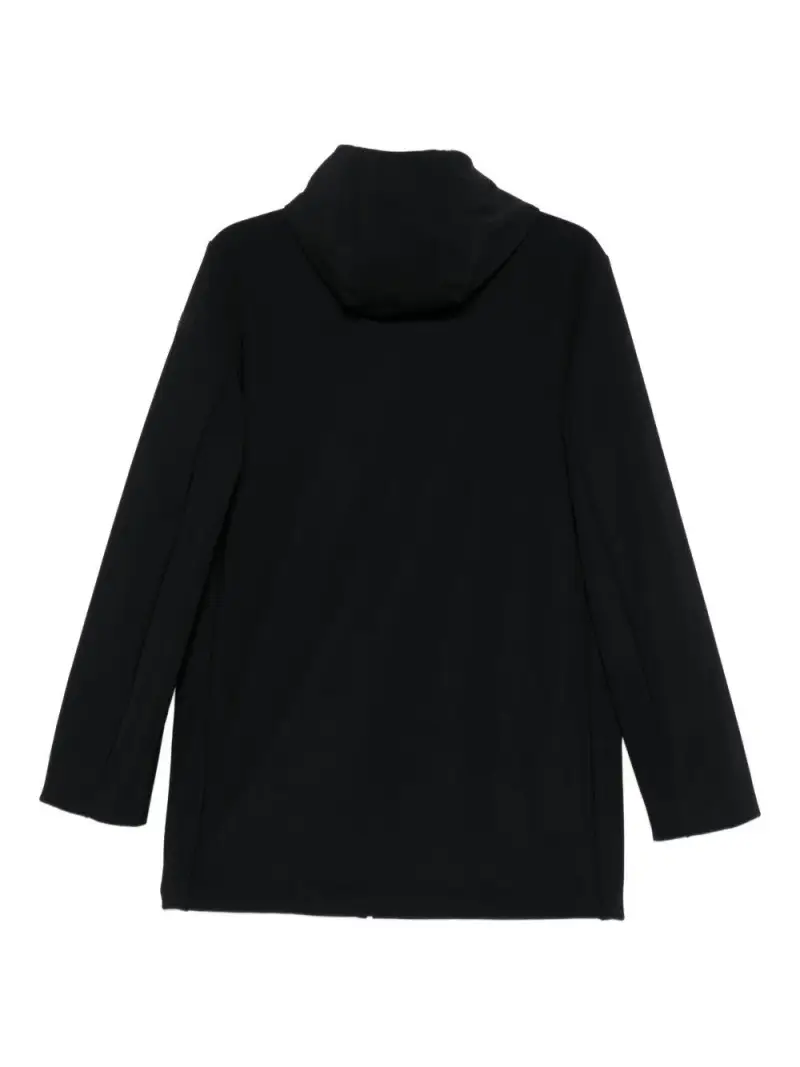 Cappotto nero con zip frontale e cappuccio miniatura 2