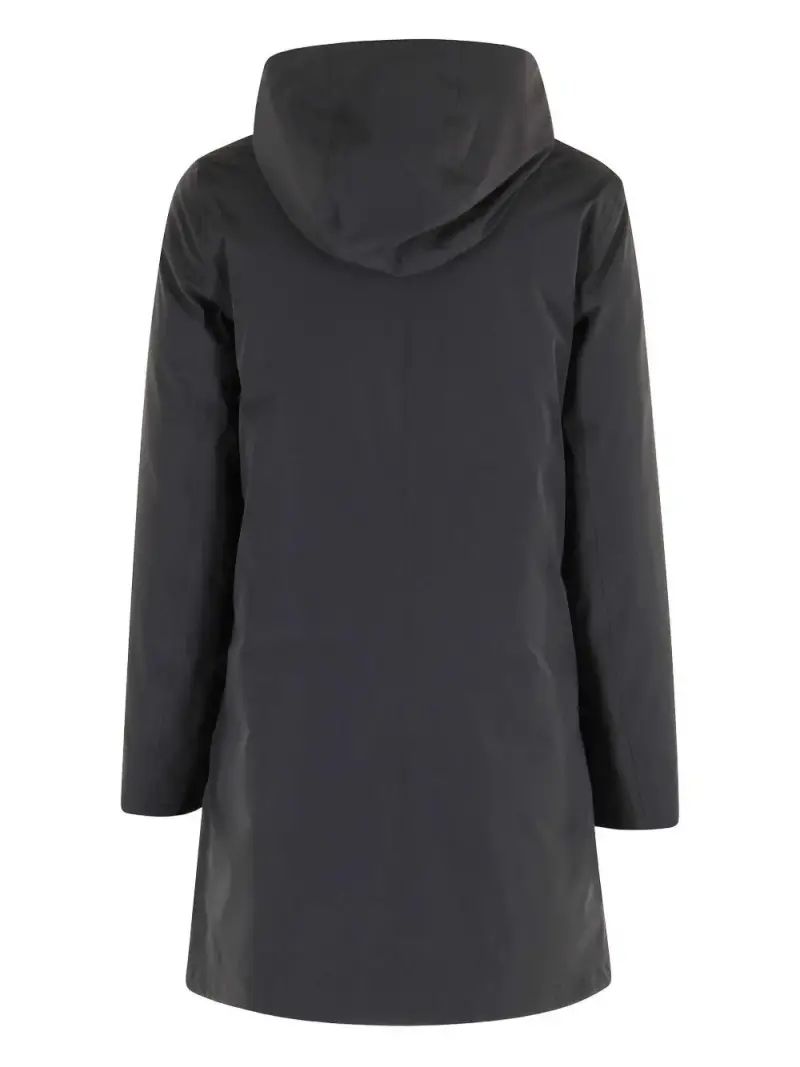 Giacca nera con cappuccio, zip e imbottitura Nero miniatura 2