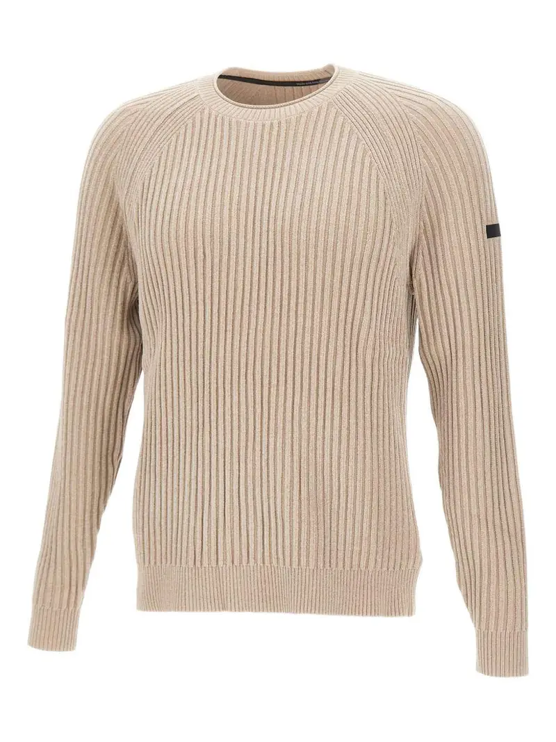 Maglione crema a coste con maniche raglan
