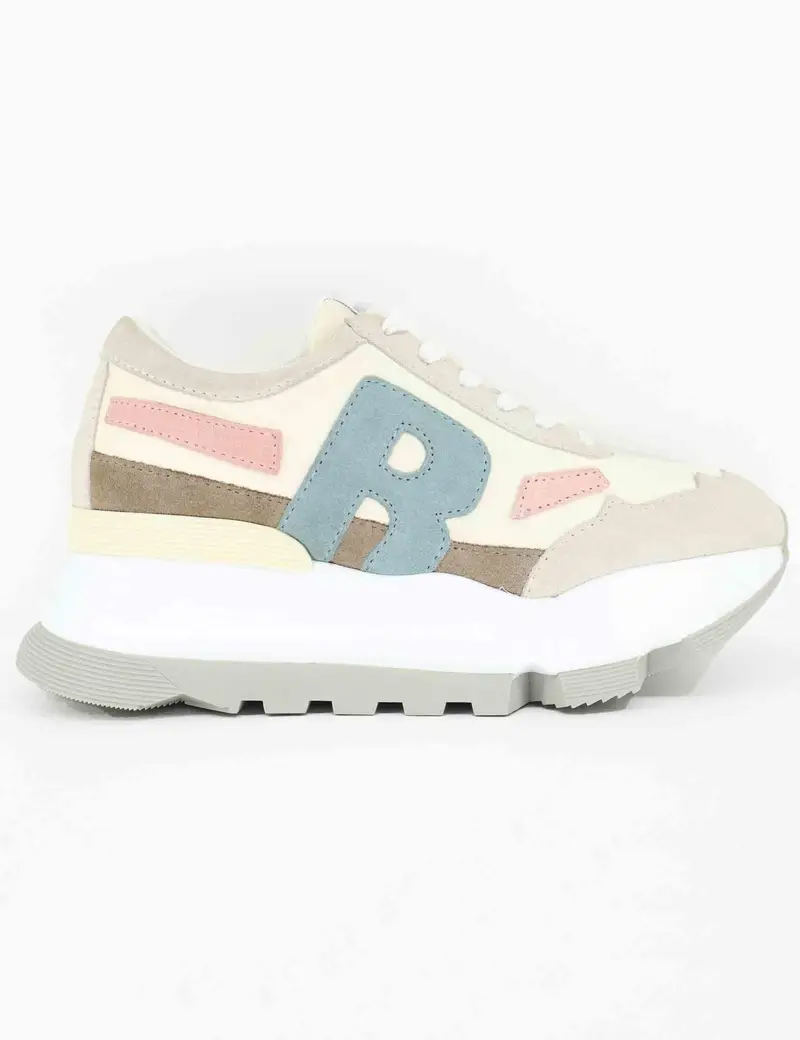 Sneakers donna in pelle e tessuto beige Donna 0304-84567 3