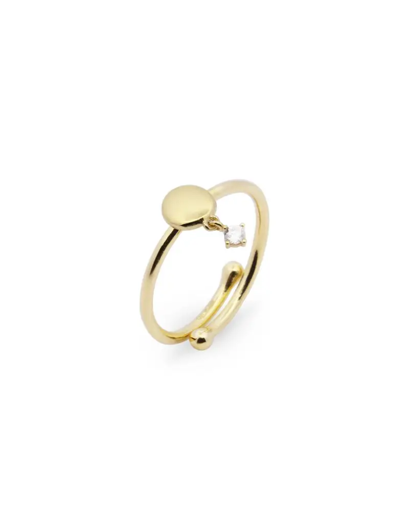 Anello regolabile RUE DES MILLE Essence in argento 925 dorato Disco e cristallo bianco ANZ-024 TD AU