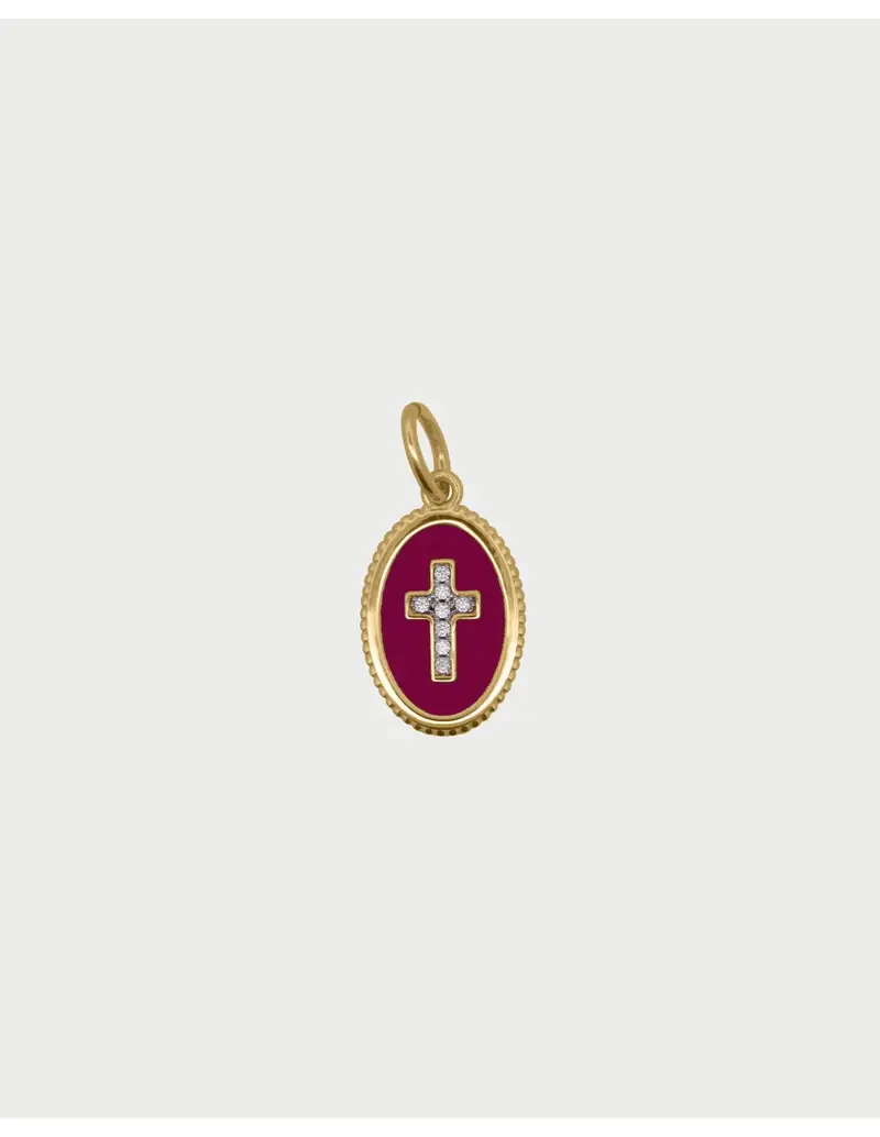Charm Cross Burgundy RUE DES MILLE Charmbar in argento 925 dorato CB-CN 56