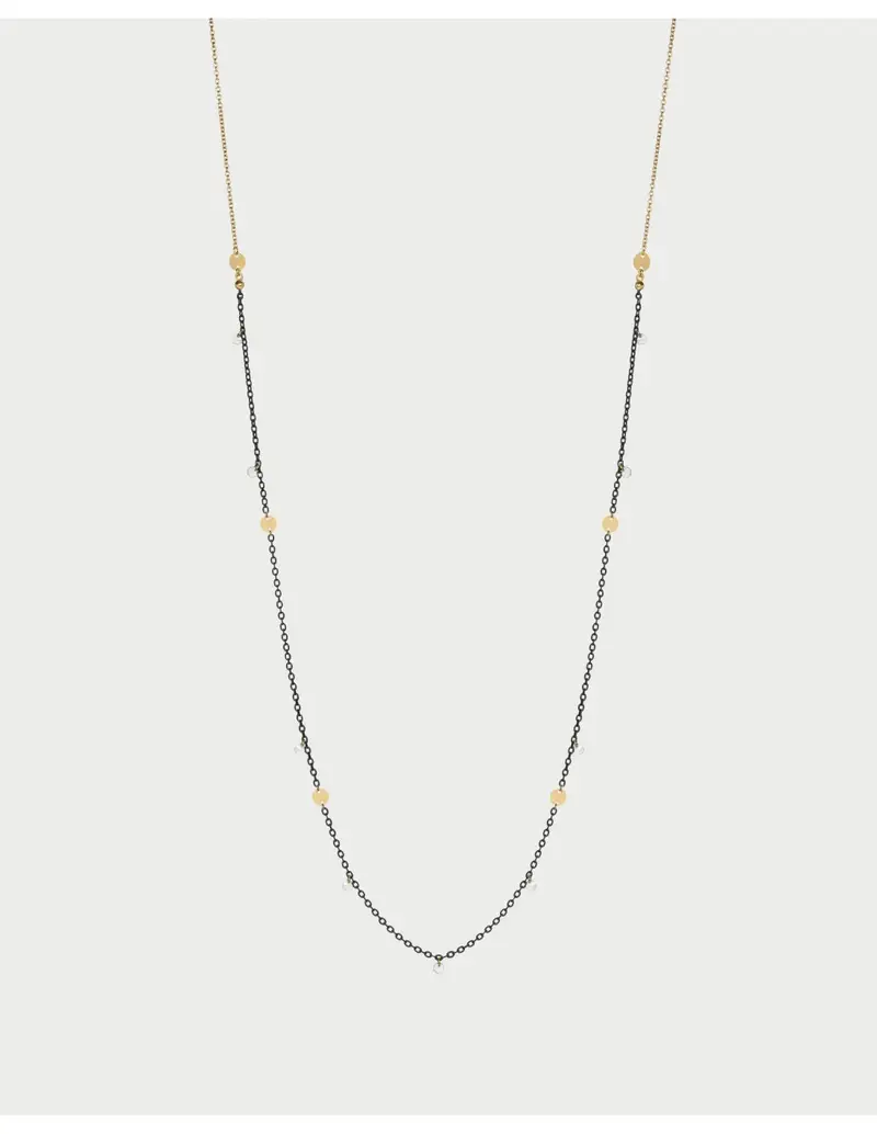 Collana lunga RUE DES MILLE Gipsy Chic catena verniciata zirconi e medaglie in argento 925 CL-031 M1 N AU