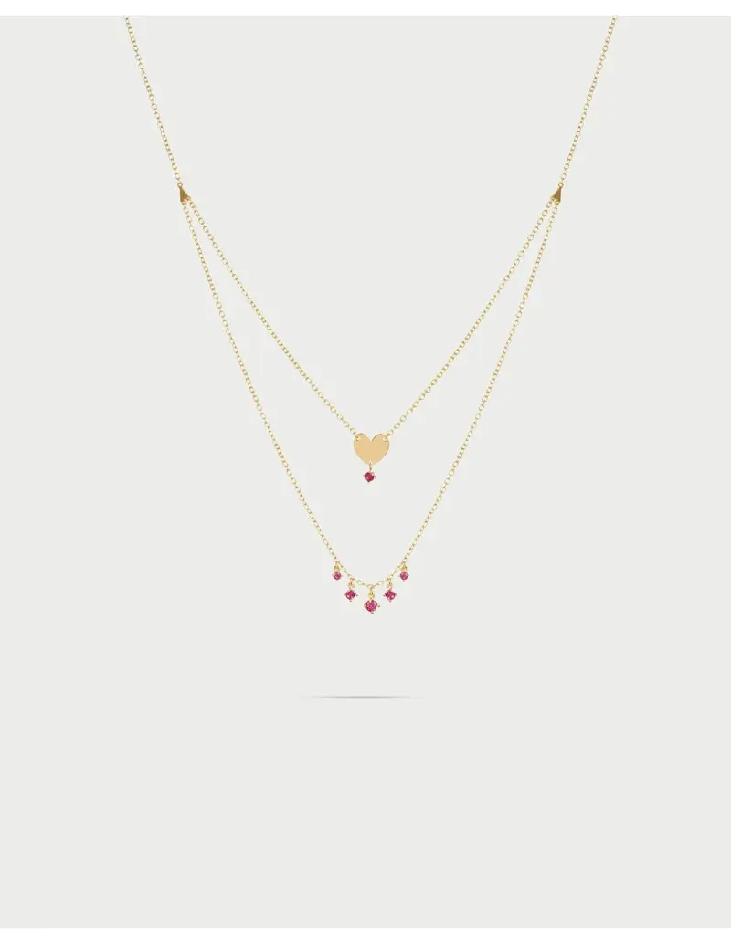 Girocollo double RUE DES MILLE Essence in argento 925 dorato Cuore e cristalli rossi GRZ-024 M4 CUO AU