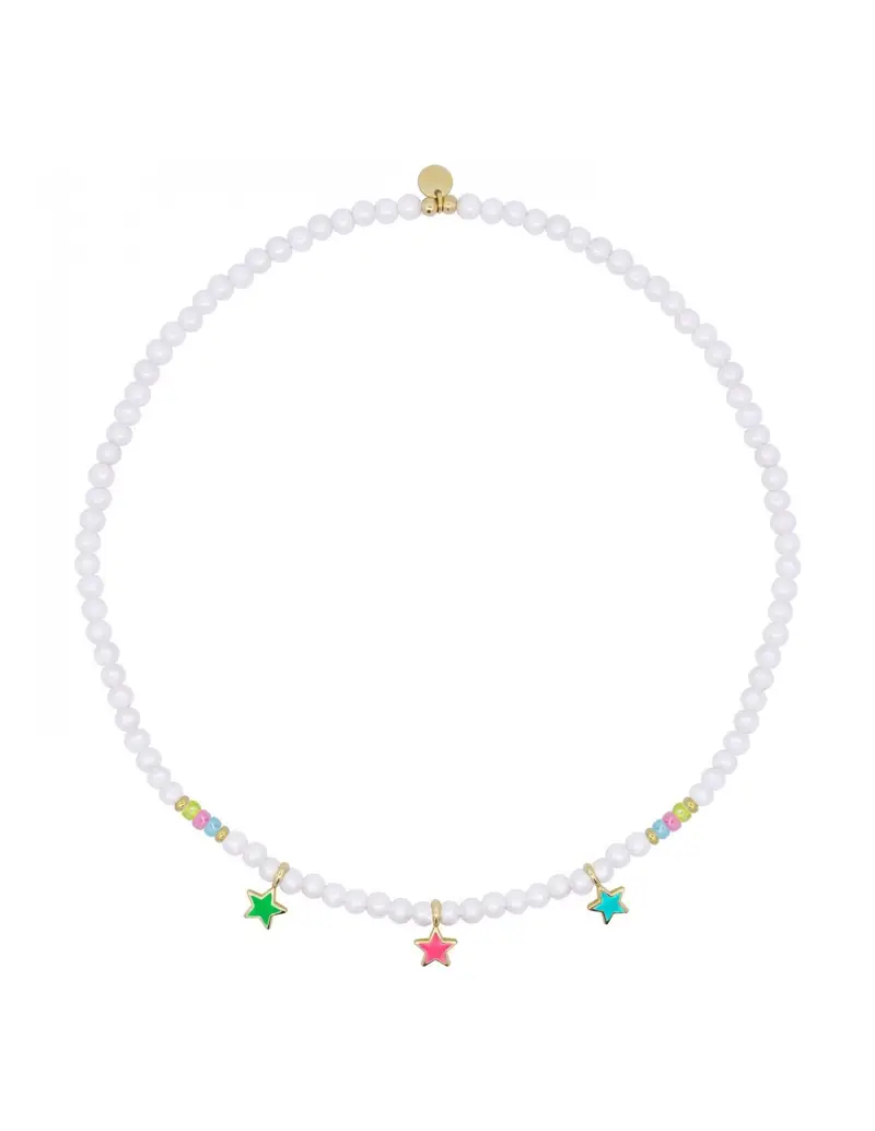 Girocollo RUE DES MILLE Colorfun in argento 925 dorato perle e 3 stelline GR-023 3STE PE AU