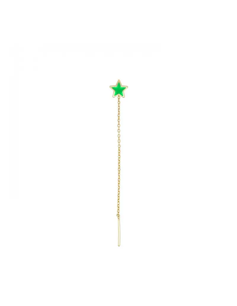 Mono Orecchino catenella RUE DES MILLE Colorfun in argento 925 dorato stella verde OR-023 CAT VE AU