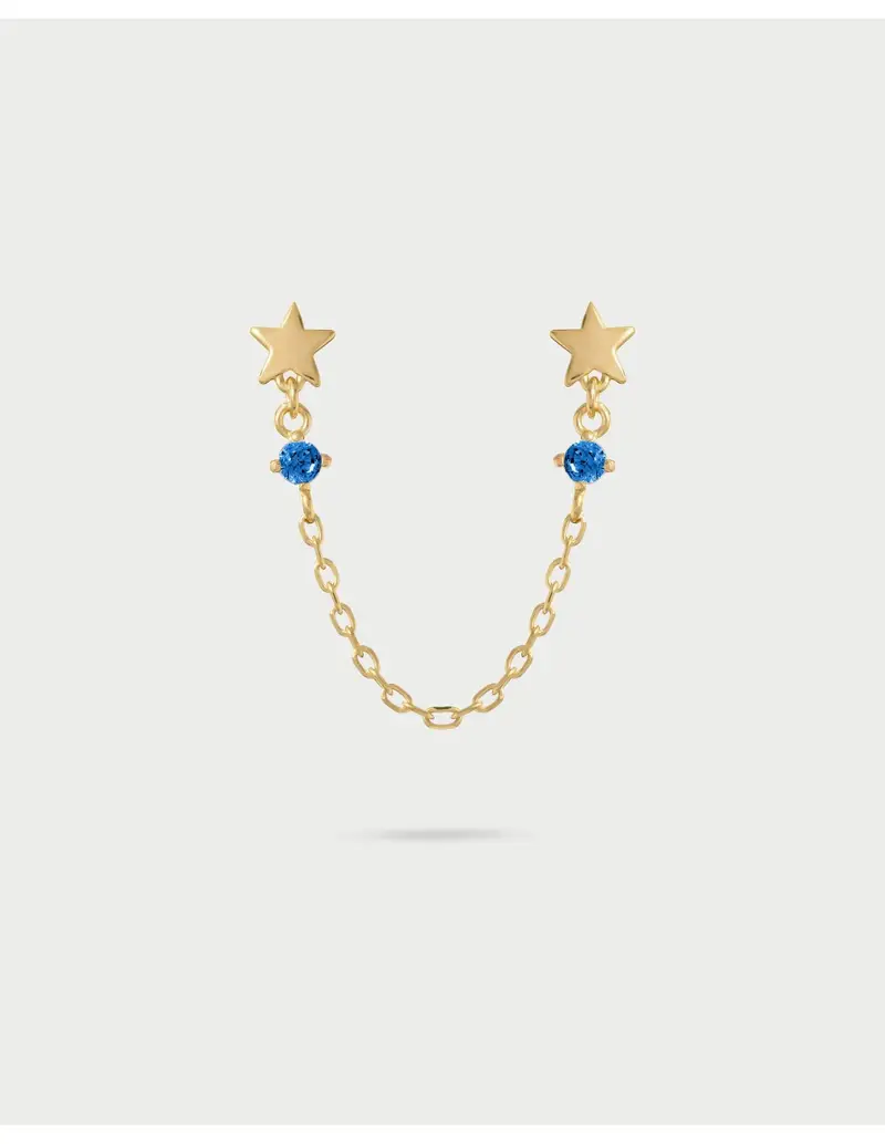 Orecchino double lobo catenella RUE DES MILLE Essence in argento 925 dorato Stella e cristallo blu ORZ-024 M2 STE AU