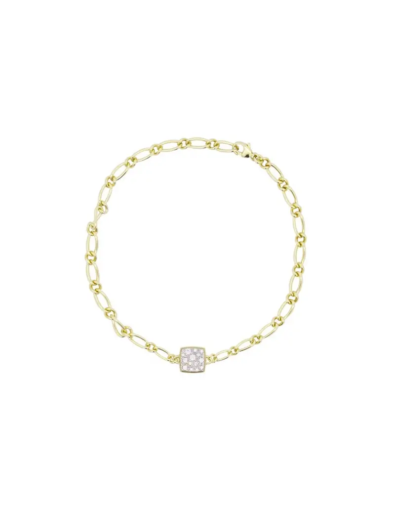 Saldi Bracciale RUE DES MILLE Shapes catena cheval in argento 925 dorato con quadrato small pave BRZ-020 M1 TV AU