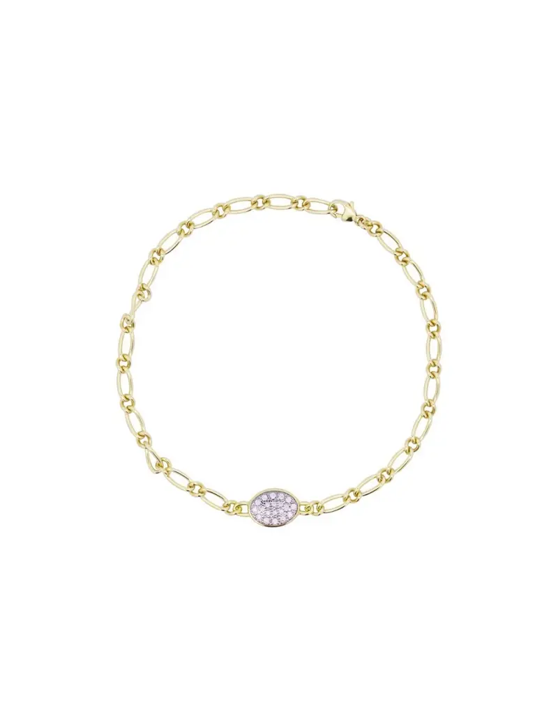 Saldi Bracciale RUE DES MILLE Shapes catena cheval in argento dorato con ovale small pave BRZ-020 M1 OV AU