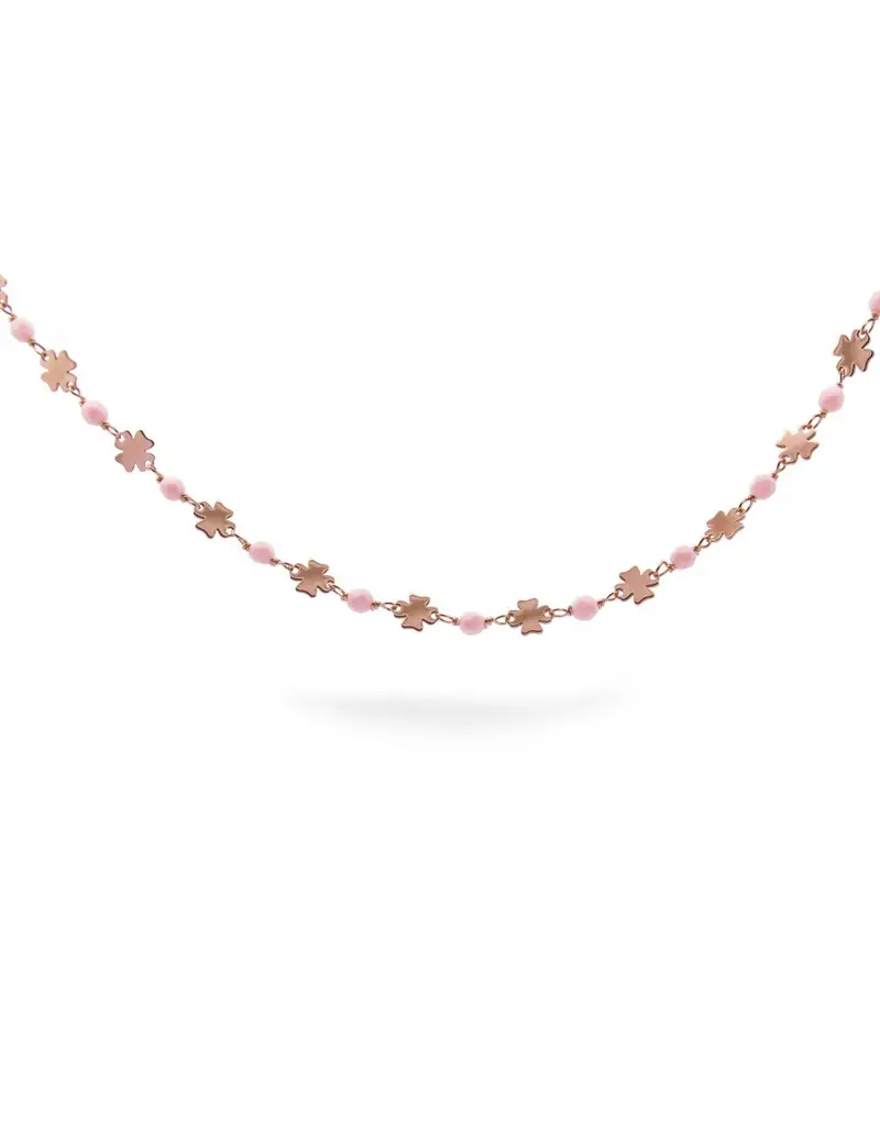 Saldi Girocollo RUE DES MILLE in argento 925 rosato e pietre rosa GR-016-AM4 Quadrifogli