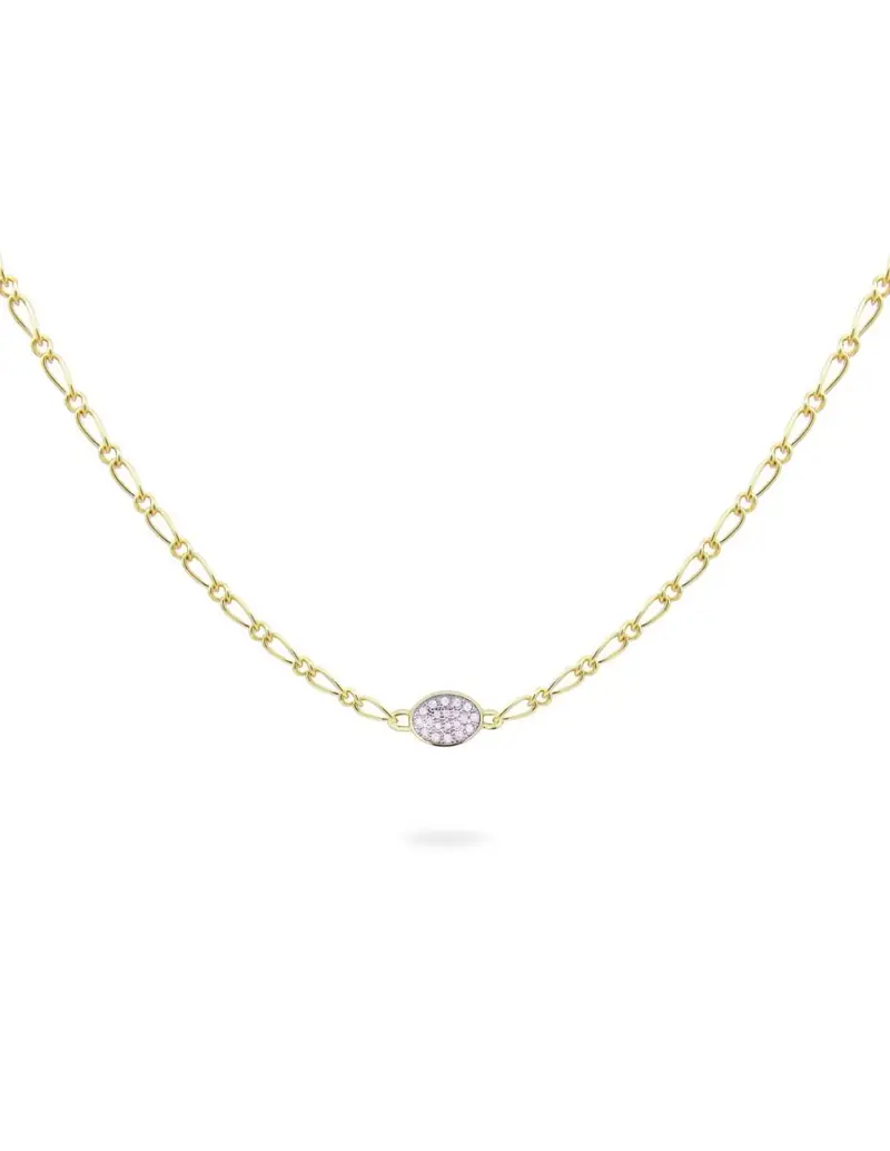 Saldi Girocollo RUE DES MILLE Shapes catena cheval in argento dorato con ovale small pave GRZ-020 M1 OV AU