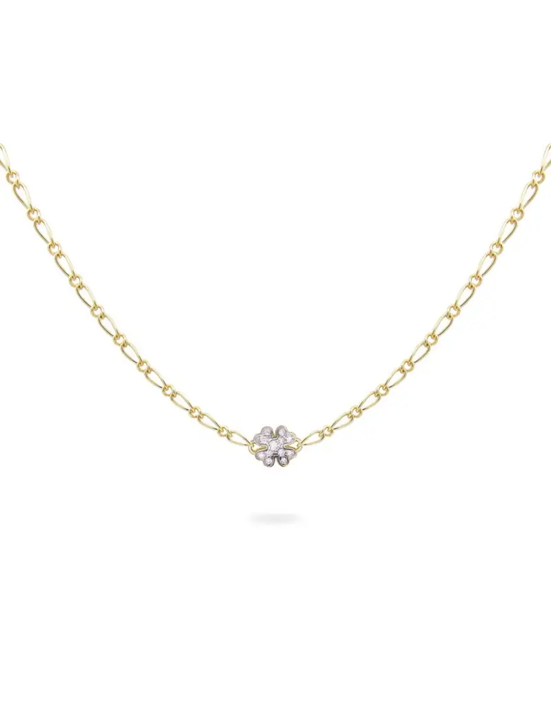 Saldi Girocollo RUE DES MILLE Shapes catena cheval in argento dorato con quadrifoglio small pave GRZ-020 M1 QUAD AU