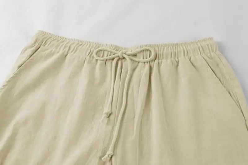 Runcati Pantaloncini corti da uomo in lino, leggeri, estivi, con elastico, per il tempo libero, con 2 tasche, beige., L miniatura 2