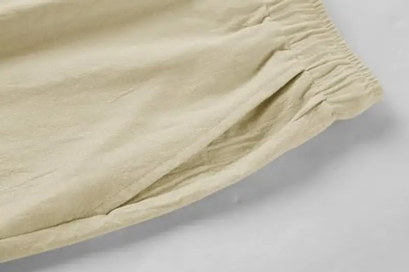 Runcati Pantaloncini corti da uomo in lino, leggeri, estivi, con elastico, per il tempo libero, con 2 tasche, beige., L miniatura 3