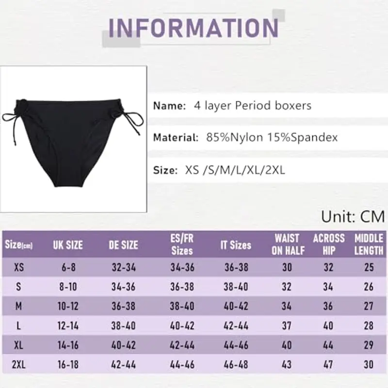Runmeihe Costume Bagno Mestruale Donna, Costumi Assorbenti per Ciclo per Bikini, Biancheria Intima Mestruale a Prova di Perdite (IT, Numero, 36, 38, Regular, Regular, Black) miniatura 2
