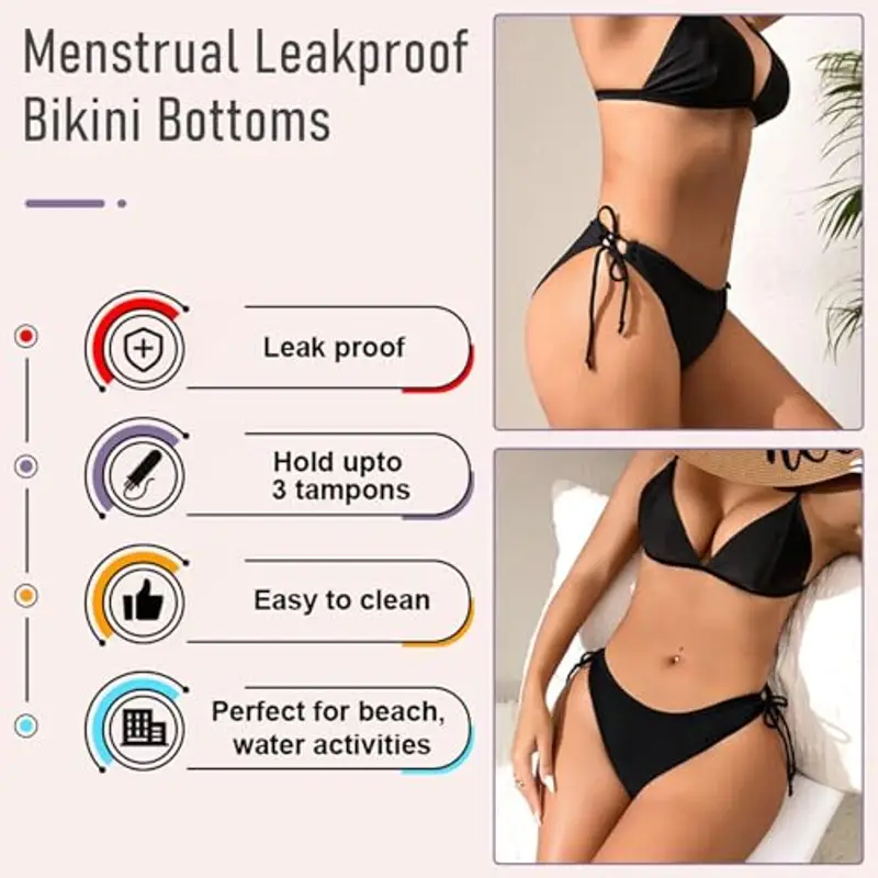 Runmeihe Costume Bagno Mestruale Donna, Costumi Assorbenti per Ciclo per Bikini, Biancheria Intima Mestruale a Prova di Perdite (IT, Numero, 40, 42, Regular, Regular, Black) miniatura 3