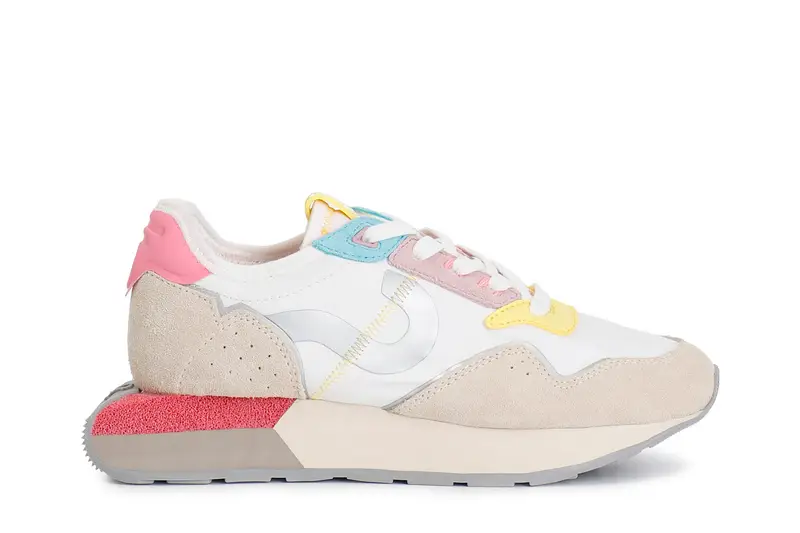 running in tessuto e pelle scamosciata bianco fuxia 38