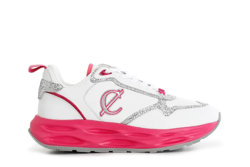 runnng con riporti glitter e fondo colorato bianco/fuxia 36