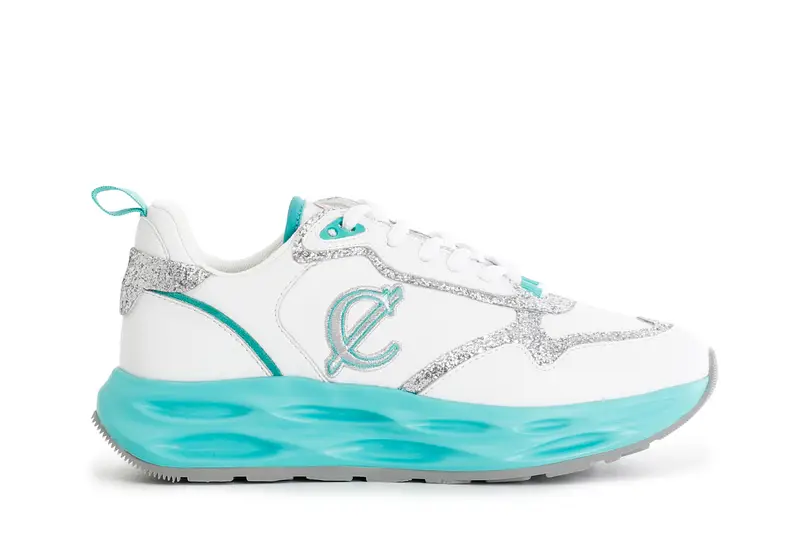 runnng con riporti glitter e fondo colorato bianco/verde