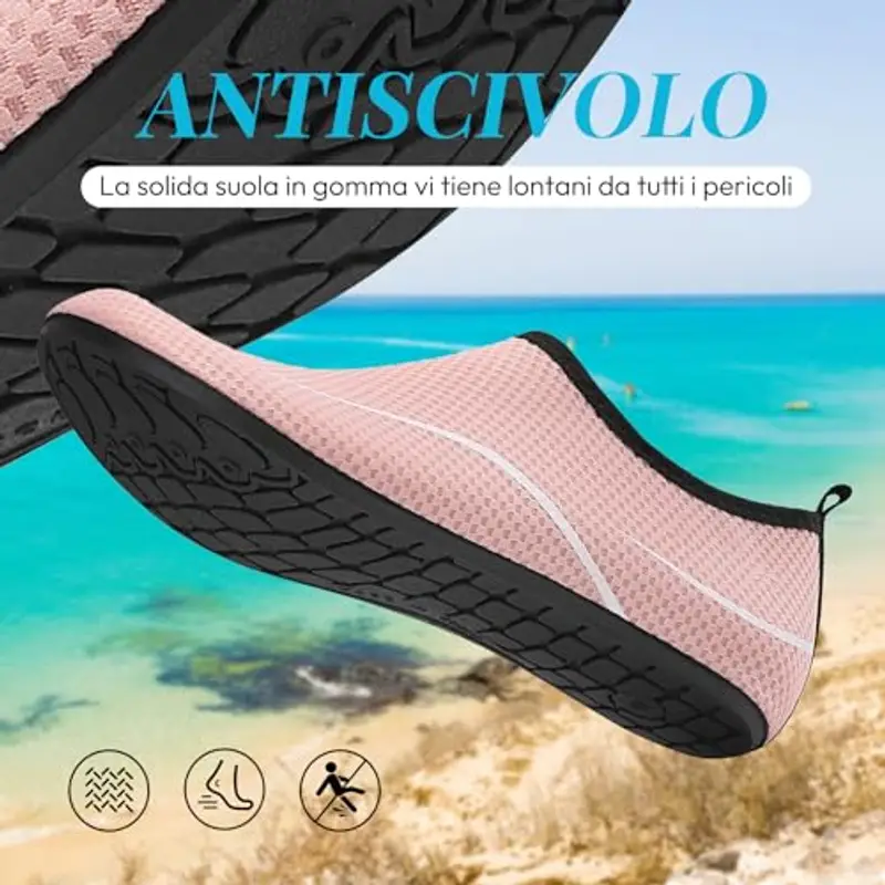 RUOMU Scarpe Scoglio Donna Scarpette per Scogli Water Shoes Scarpe per Mare Antiscivolo Scarpe Spiaggia Scarpe Acquatiche per Sport Acquatici Parco Acquatico.(Rosa, 38 EU) miniatura 3