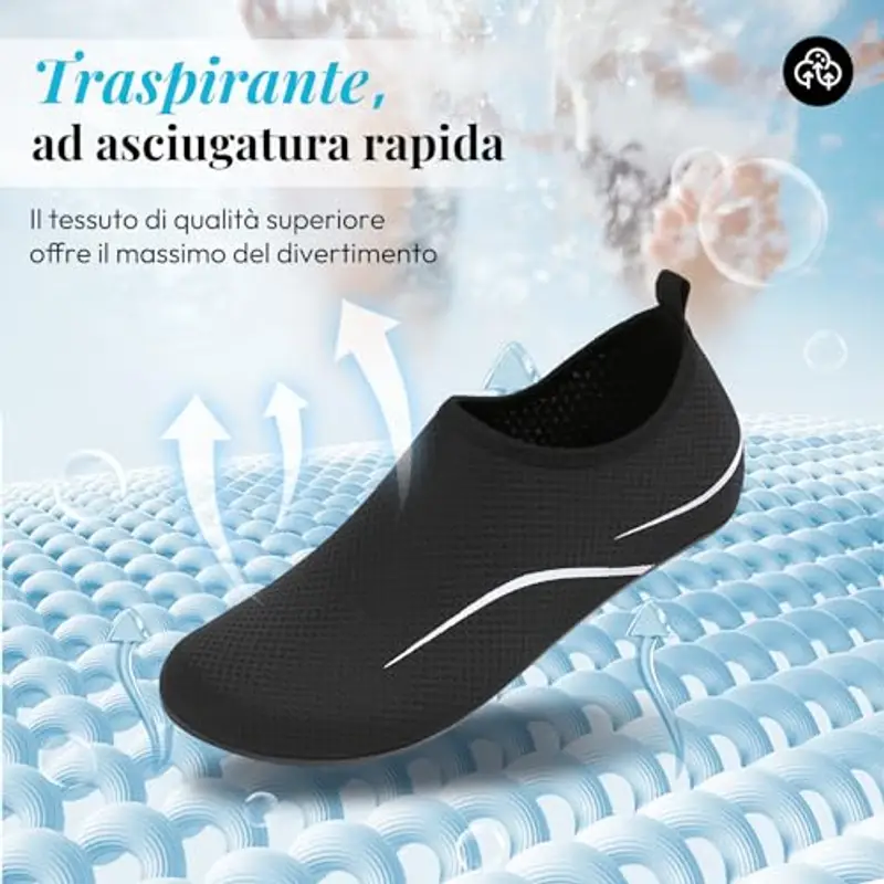 RUOMU Scarpe Scoglio Uomo Donna Scarpette per Scogli Water Shoes Scarpe per Mare Antiscivolo Scarpe Spiaggia Scarpe Acquatiche per Sport Acquatici Parco Acquatico.(Nero, 40 EU) miniatura 2