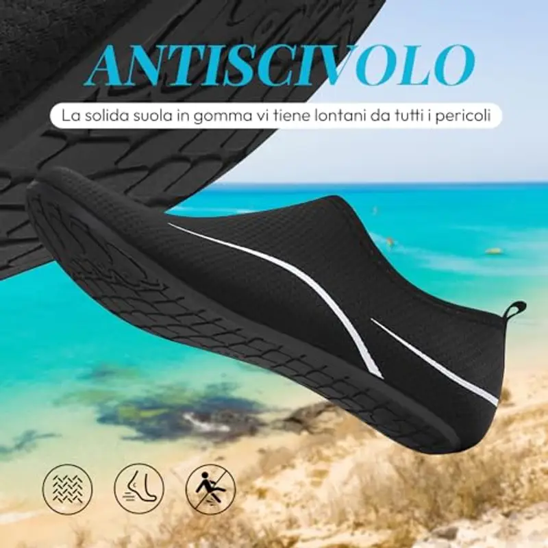 RUOMU Scarpe Scoglio Uomo Donna Scarpette per Scogli Water Shoes Scarpe per Mare Antiscivolo Scarpe Spiaggia Scarpe Acquatiche per Sport Acquatici Parco Acquatico.(Nero, 43 EU) miniatura 3