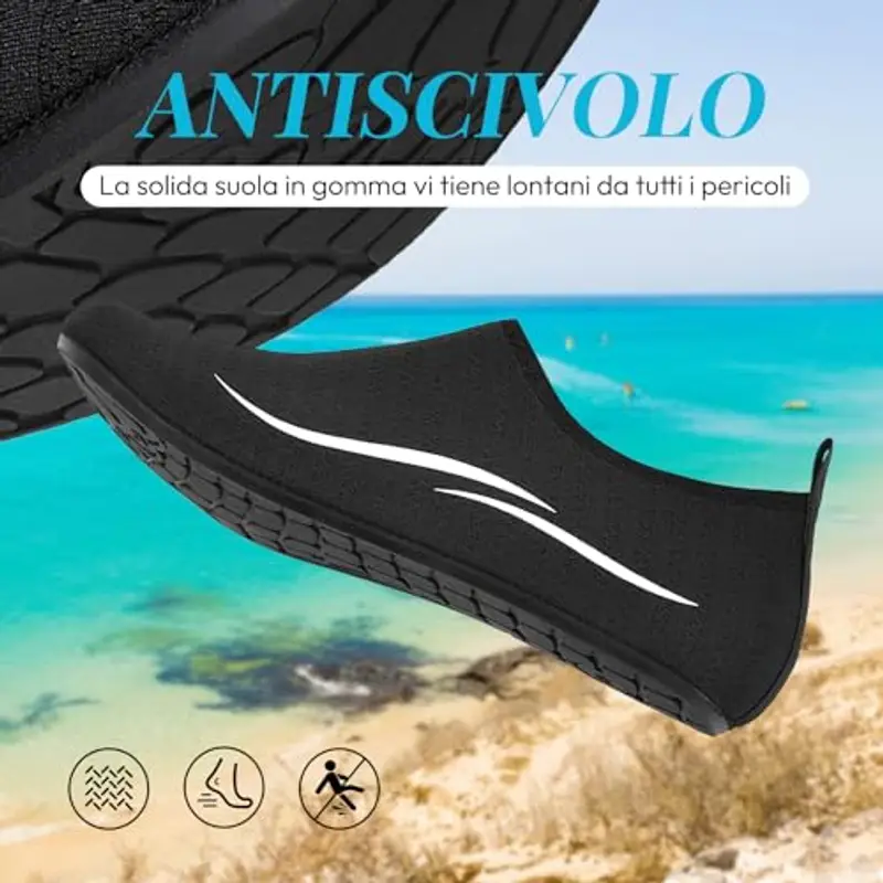 RUOMU Scarpe Scoglio Uomo Scarpette per Scogli Water Shoes Donna Scarpe per Mare Antiscivolo Scarpe Spiaggia Scarpe Acquatiche per Sport Acquatici Parco Acquatico.(Nero, 38 EU) miniatura 3