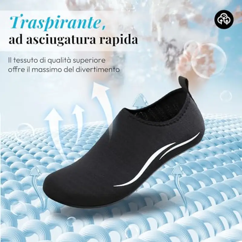 RUOMU Scarpe Scoglio Uomo Scarpette per Scogli Water Shoes Donna Scarpe per Mare Antiscivolo Scarpe Spiaggia Scarpe Acquatiche per Sport Acquatici Parco Acquatico.(Nero, 43 EU) miniatura 2