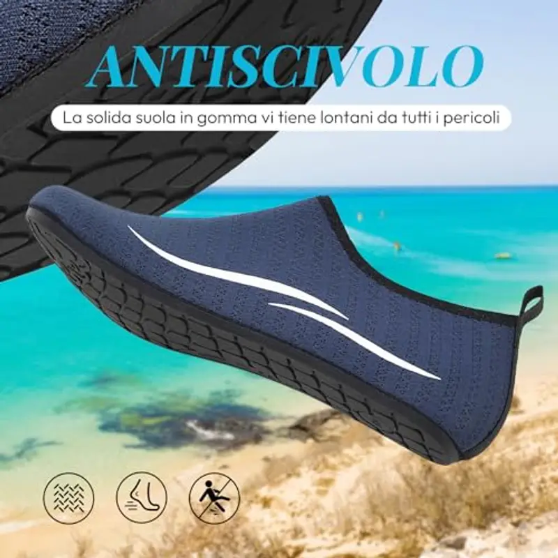 RUOMU Scarpe Scoglio Uomo Scarpette per Scogli Water Shoes Scarpe Mare Antiscivolo Scarpe Spiaggia Scarpe Acquatiche per Sport Acquatici Parco Acquatico.(Blu Scuro, 38 EU) miniatura 3