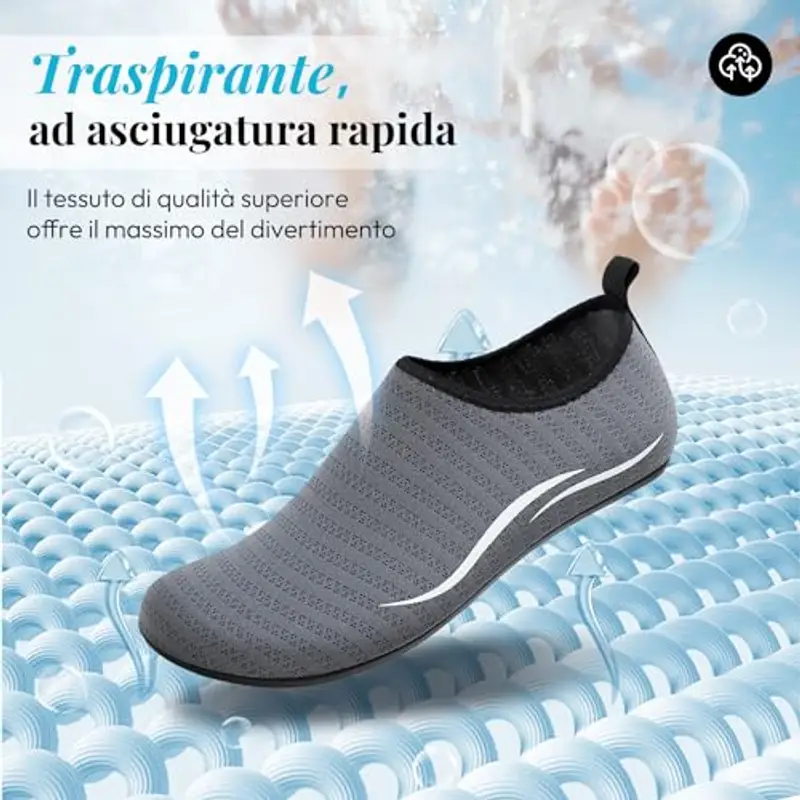 RUOMU Scarpe Scoglio Uomo Water Shoes Scarpette per Scogli Scarpe per Mare Antiscivolo Scarpe Spiaggia Scarpe Acquatiche per Sport Acquatici Parco Acquatico.(Grigio, 41 EU) miniatura 2