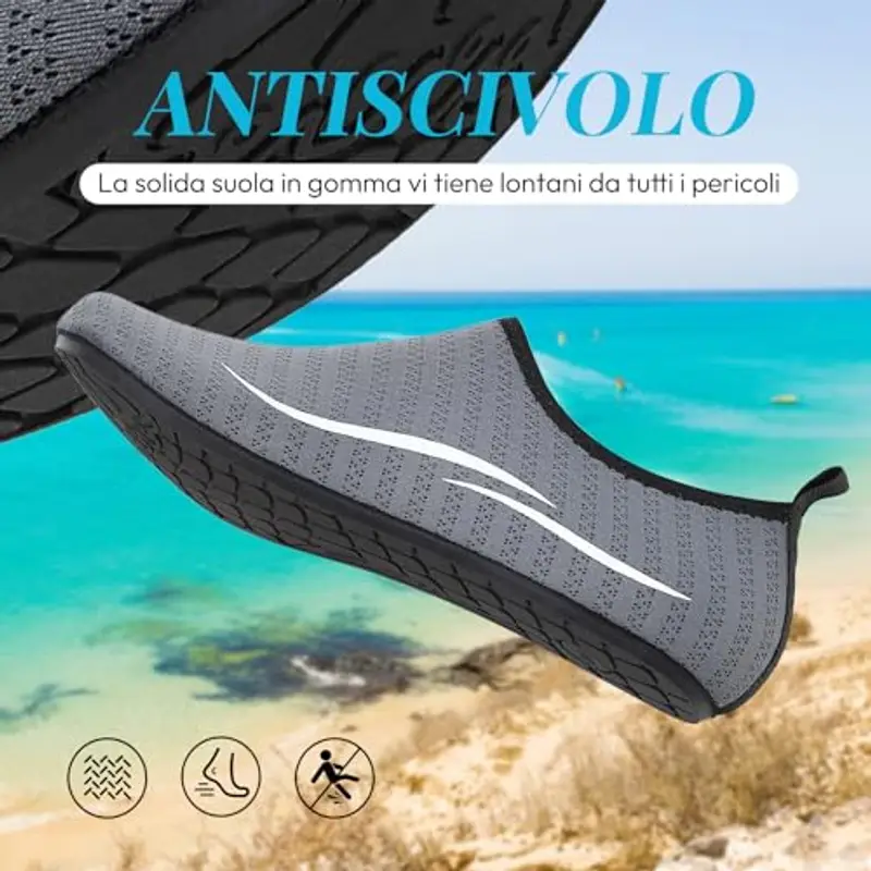 RUOMU Scarpe Scoglio Uomo Water Shoes Scarpette per Scogli Scarpe per Mare Antiscivolo Scarpe Spiaggia Scarpe Acquatiche per Sport Acquatici Parco Acquatico.(Grigio, 41 EU) miniatura 3