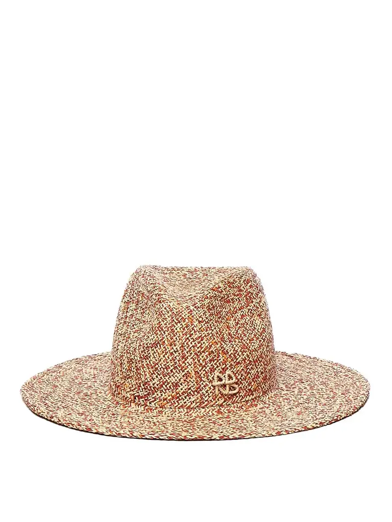 Fedora di paglia con logo Beige